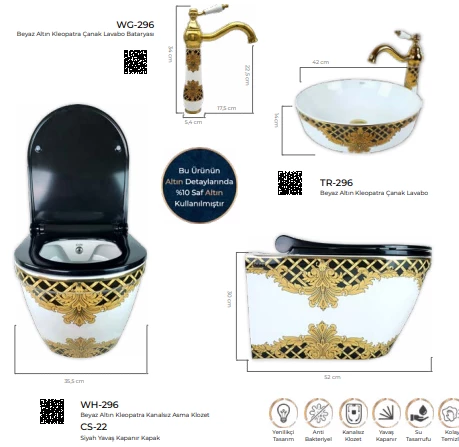 Pure Whıte Gold  Kleopatra Kanalsız Asma Klozet Wh-296+Soft Kapak - 2