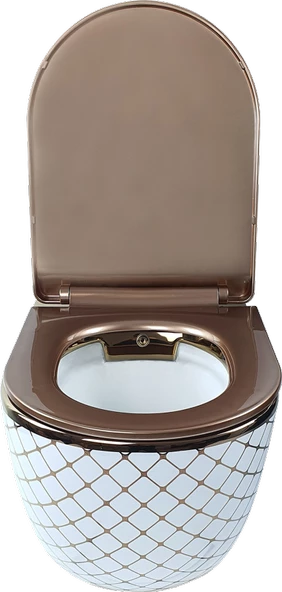 Pure Geo. Beyaz Bronz Kanalsız Asma Klozet Wh-800+Soft Kapak