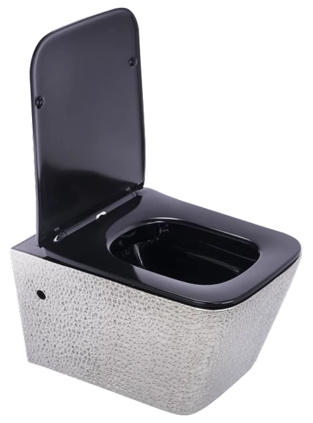 Pure Crocodıle Gümüs Sıyah Kanalsız Asma Klozet Wh-773+Soft Kapak - 2