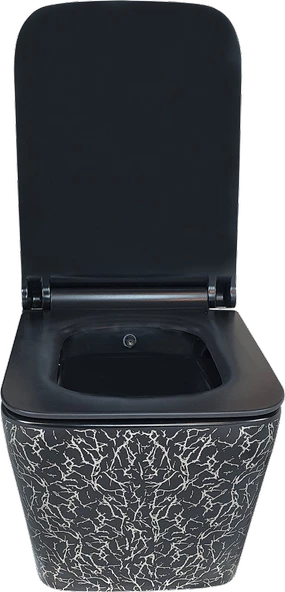 Pure Marble Sıyah Gümüs Kanalsız Asma Klozet Wh-789+Soft Kapak