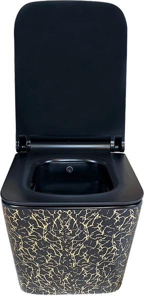 Pure Marble Sıyah Gold Kanalsız Asma Klozet Wh-788+Soft Kapak