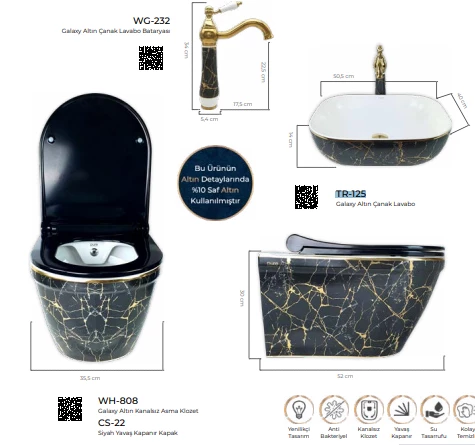 Pure Galaksı Gold Kanalsız Asma Klozet Wh-808+Soft Kapak - 2