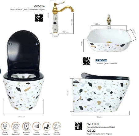 Pure Terrazzo Kanalsız Asma Klozet Wh-801+Soft Kapak - 2