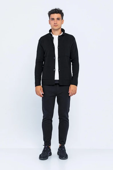 Erkek Klasik Yaka Çok Cepli Düğmeli Triko Rahat Spor Hırka - 6