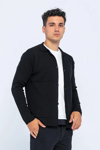 Erkek Klasik Yaka Çok Cepli Düğmeli Triko Rahat Spor Hırka - 2