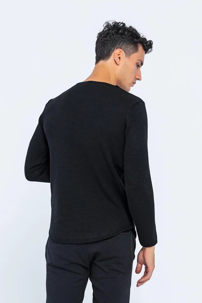 Erkek Regular Fit Düz Renk Bisiklet Yaka Kalın Triko Kazak - 4