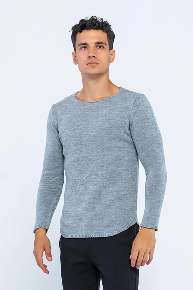 Erkek Regular Fit Düz Renk Bisiklet Yaka Kalın Triko Kazak - 5