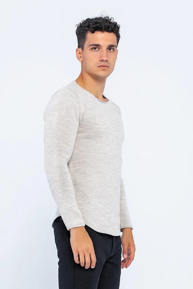 Erkek Regular Fit Düz Renk Bisiklet Yaka Kalın Triko Kazak - 12