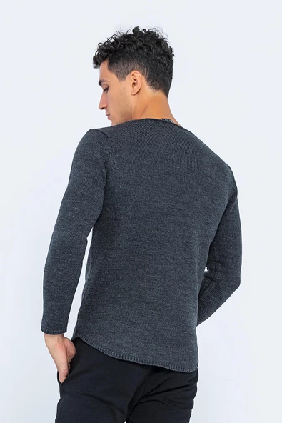 Erkek Regular Fit Düz Renk Bisiklet Yaka Kalın Triko Kazak - 10