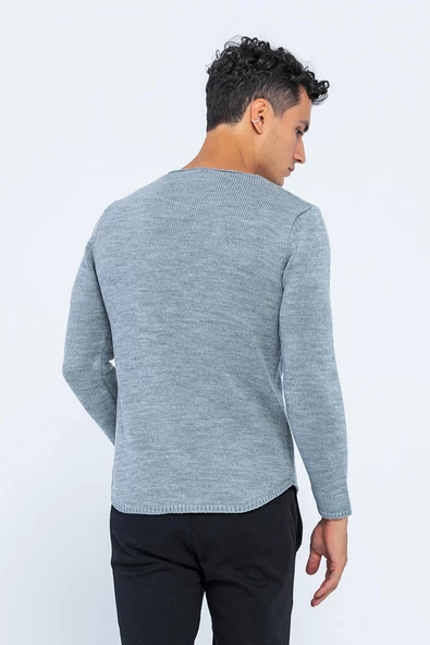 Erkek Regular Fit Düz Renk Bisiklet Yaka Kalın Triko Kazak - 7