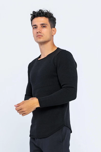 Erkek Regular Fit Düz Renk Bisiklet Yaka Kalın Triko Kazak - 3