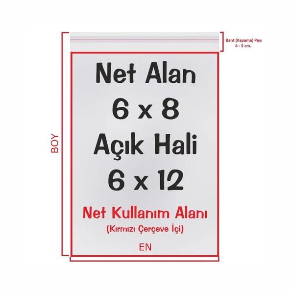 6x8+4 cm. (6x12) 100 Adet - Şeffaf Bantlı Yapışkanlı OPP Jelatin Poşet