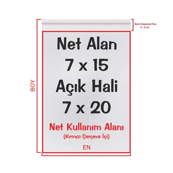 7x15+5 cm. (7x20) 100 Adet - Şeffaf Bantlı Yapışkanlı OPP Jelatin Poşet