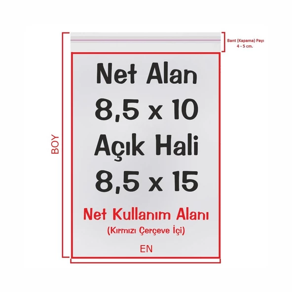 8,5x10+5 cm. (8,5x15) 100 Adet - Şeffaf Bantlı Yapışkanlı OPP Jelatin Poşet