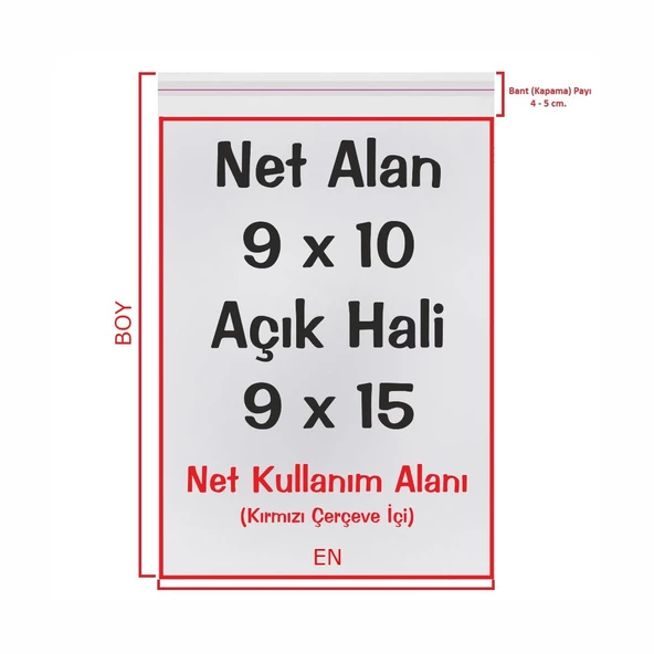 9x10+5 cm. (9x15) 100 Adet - Şeffaf Bantlı Yapışkanlı OPP Jelatin Poşet