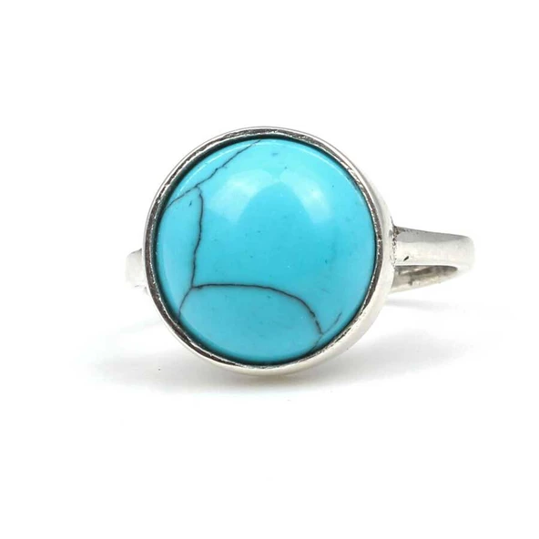 925 Ayar Gümüş Yuvarlak Firuze Taşlı Yüzük - 5