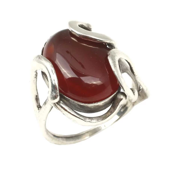 925 Ayar Gümüş Oval Akik Taşlı Yüzük