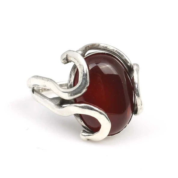 925 Ayar Gümüş Oval Akik Taşlı Yüzük - 7