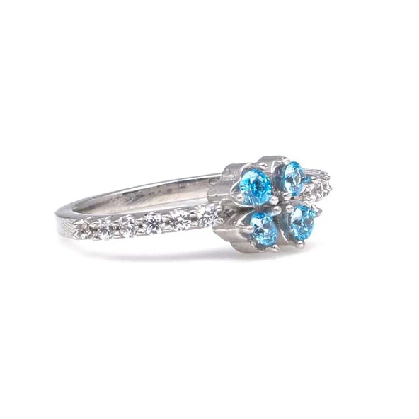 925 Ayar Gümüş Minik Yonca Tanzanite Taşlı Yüzük - 4