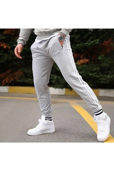 Erkek Üç Şeritli Slim Fit Eşofman Altı - Spor Eşofman Altı- Genç Kalıp - Resim 2