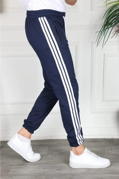 Erkek Üç Şeritli Slim Fit Eşofman Altı - Spor Eşofman Altı- Genç Kalıp - Resim 6