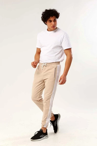 Erkek Üç Şeritli Slim Fit Eşofman Altı - Spor Eşofman Altı- Genç Kalıp - Resim 11