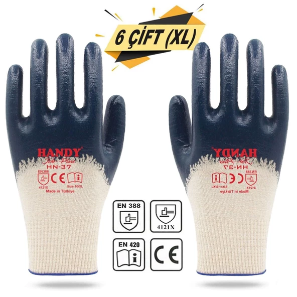Handy HN-37 Nitril Kaplama Usta Eldiveni Koruyucu Eldiven (6 ÇİFT)