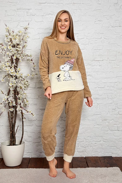 Nisanca Tam Peluş Kışlık Kadın Pijama Takımı- Polar Yılbaşı Pijaması - 5