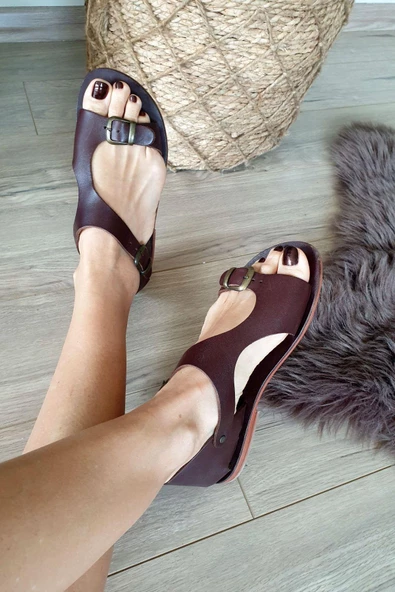 2110 Topukla Kadın Hakiki Deri Bodrum Sandalet - 4