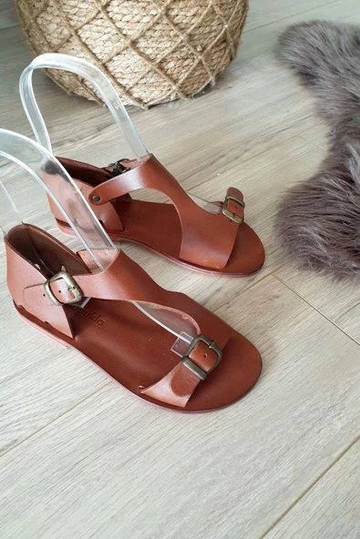 2110 Topukla  Kadın Hakiki Deri Bodrum Sandalet - 9