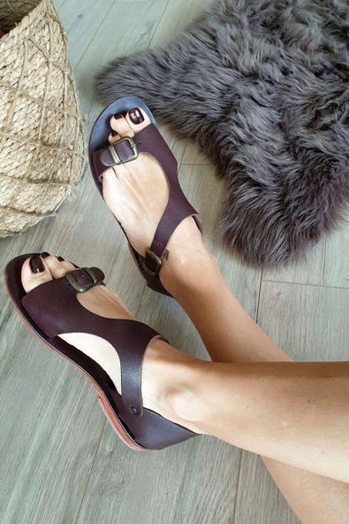 2110 Topukla Kadın Hakiki Deri Bodrum Sandalet - 7