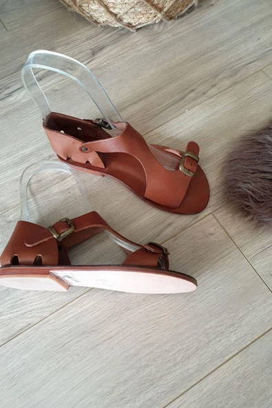 2110 Topukla  Kadın Hakiki Deri Bodrum Sandalet - 6