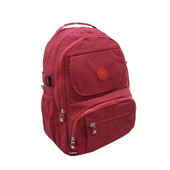 Baginn Kadın Sırt Çantası Çok Cepli Yağmur Geçirmez Hafif Kumaş Sırt Çantası Bordo Renk - Resim 2
