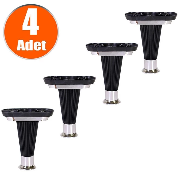 Nitra Mobilya Kanepe Koltuk Ünite Ayağı 15 cm Siyah Krom Baza Ayak (4 ADET)