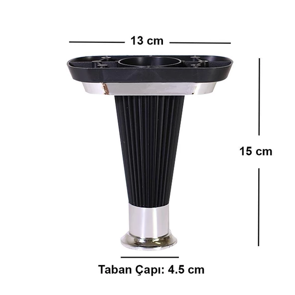 Nitra Mobilya Kanepe Koltuk Ünite Ayağı 15 cm Siyah Krom Baza Ayak (4 ADET) - 3