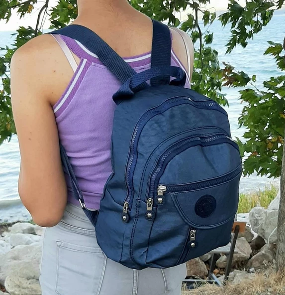 Fiyra s1 Lacivert Renk Krinkıl Kumaş Dört Bölmeli Bayan Sırt Çantası - 4