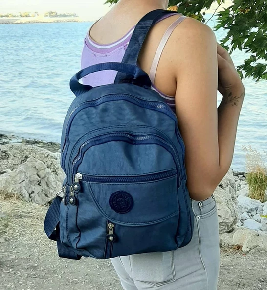 Fiyra s1 Lacivert Renk Krinkıl Kumaş Dört Bölmeli Bayan Sırt Çantası - 3