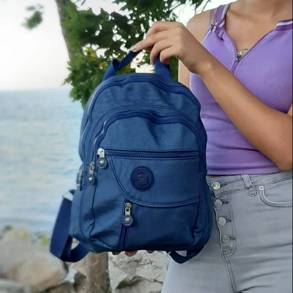 Fiyra s1 Lacivert Renk Krinkıl Kumaş Dört Bölmeli Bayan Sırt Çantası - 2