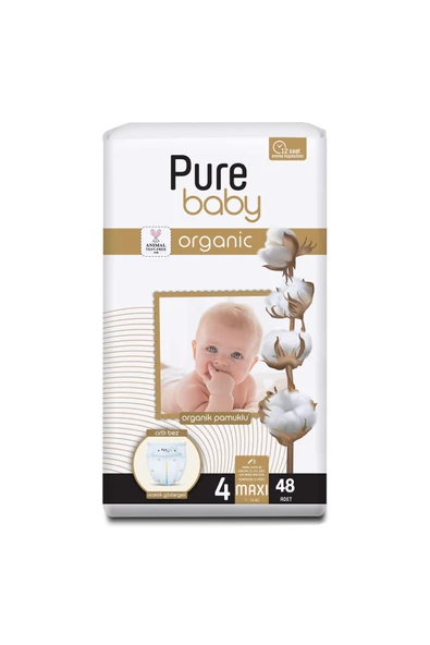 Pure Baby  Organik Pamuklu Cırtlı Bez Tekli Paket 4 Numara Maxi 48 Adet - 2