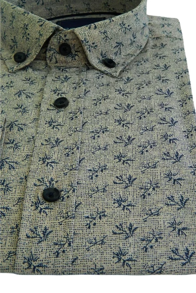 Erkek Gömlek Slim Fitt Pamuklu Yaprak Desenli Rehalli BGL-ST00802 - Resim 4
