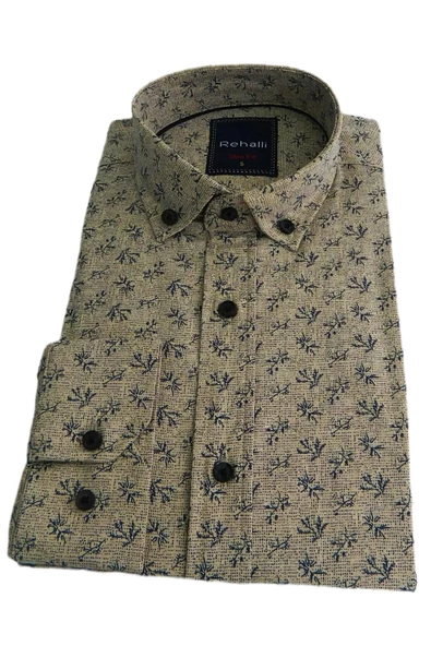 Erkek Gömlek Slim Fitt Pamuklu Yaprak Desenli Rehalli BGL-ST00802 - Resim 2