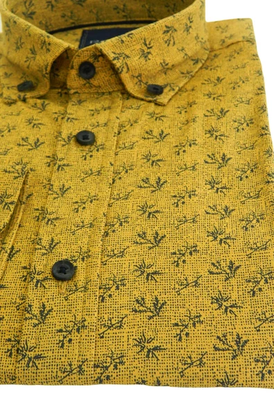 Erkek Gömlek Slim Fitt Pamuklu Yaprak Desenli Rehalli BGL-ST00802 - Resim 5