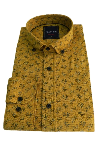 Erkek Gömlek Slim Fitt Pamuklu Yaprak Desenli Rehalli BGL-ST00802 - Resim 3