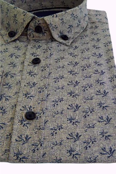 Erkek Gömlek Slim Fitt Pamuklu Yaprak Desenli Rehalli BGL-ST00802 - Resim 7