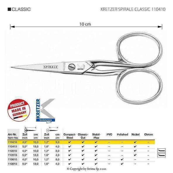 Kretzer Spirale 110510 Kavisli Uçlu İnce Kesim Makası Alman Solingen Tipi - 2