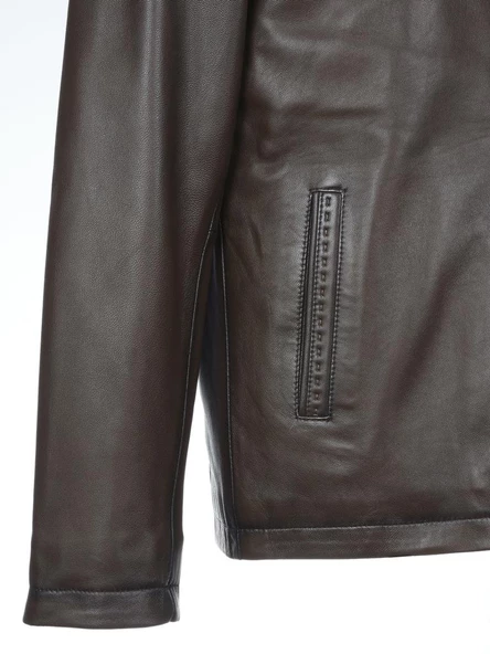 Punto Dikişli Klasik Spor Erkek Deri Mont Fındık Renk - 6