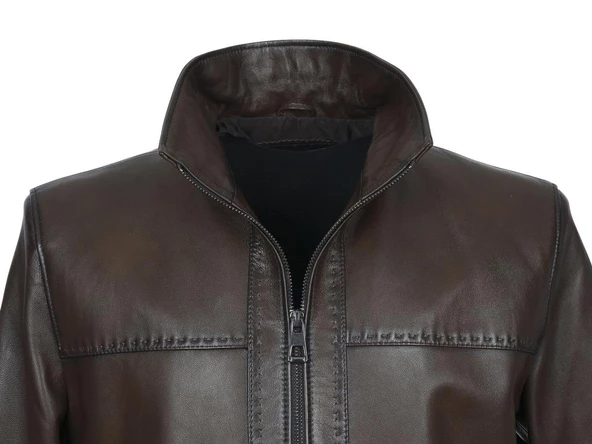 Punto Dikişli Klasik Spor Erkek Deri Mont Fındık Renk - 2