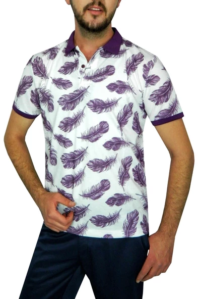 Erkek Yaprak Desenli Polo Yaka Tişört BGL-ST00524 - 3