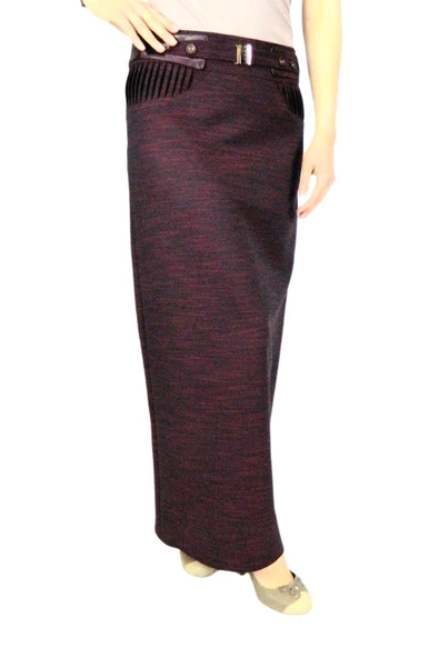 Kadın Bordo Kumaş Uzun Etek ERM157 - Resim 3