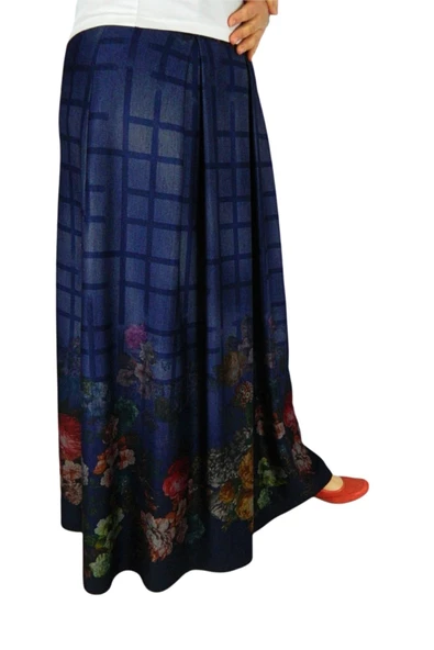 Kadın Lacivert Pileli Uzun Etek SZ16K272 - Resim 6